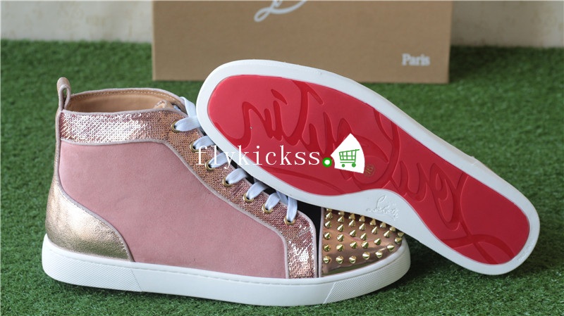 Christian Louboutin Flat Spikes High Top Sneaker Pink Suede